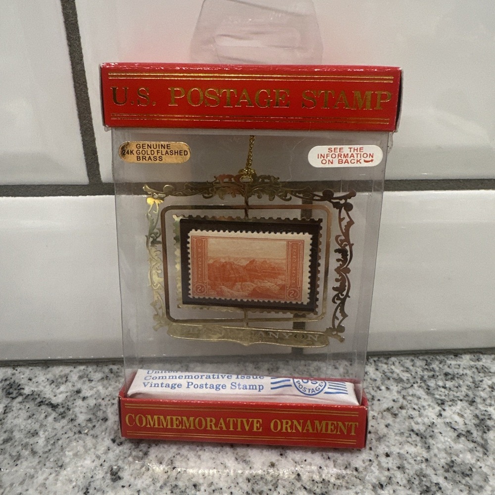 Grand Canyon U.S. Postage Stamp Christmas Ornament 24k Gold Flashed Brass Packag
